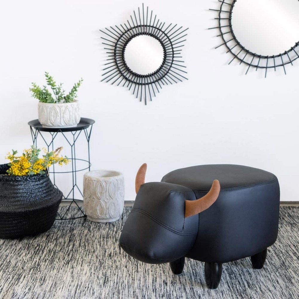 Acquista online Balvi Sgabello Pouff la vacca Nera finta pelle con gambe legno Balvi